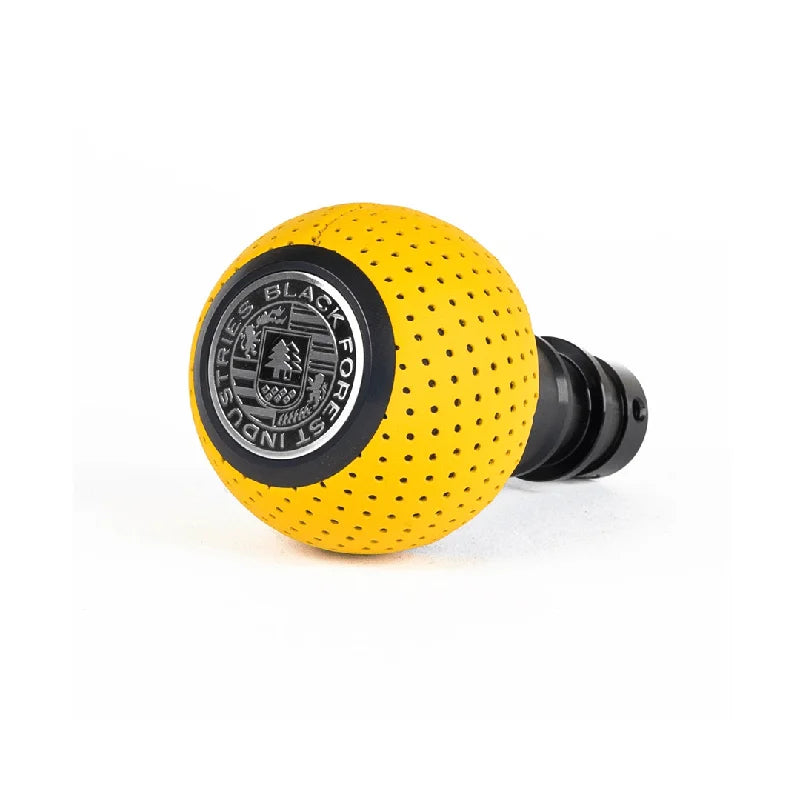 BFI GS2 Heavy Weight Shift Knob - Giallo Taurus Yellow Air Leather - Black Anodized (964-997 Porsche Fitment)