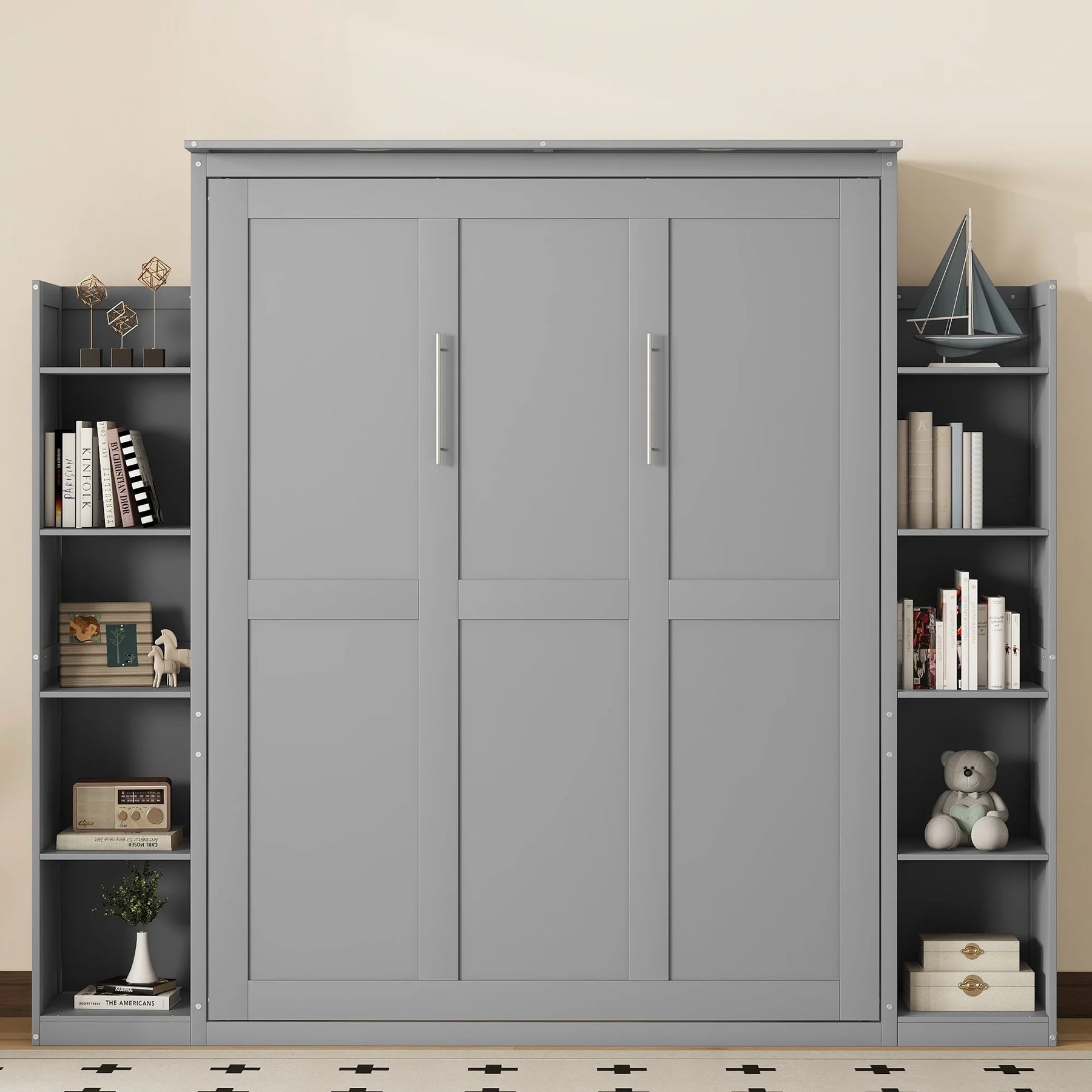 Aukfa Queen Size Murphy Bed with 5 - Tier Storage Shelf & LED Lights - Product image 2