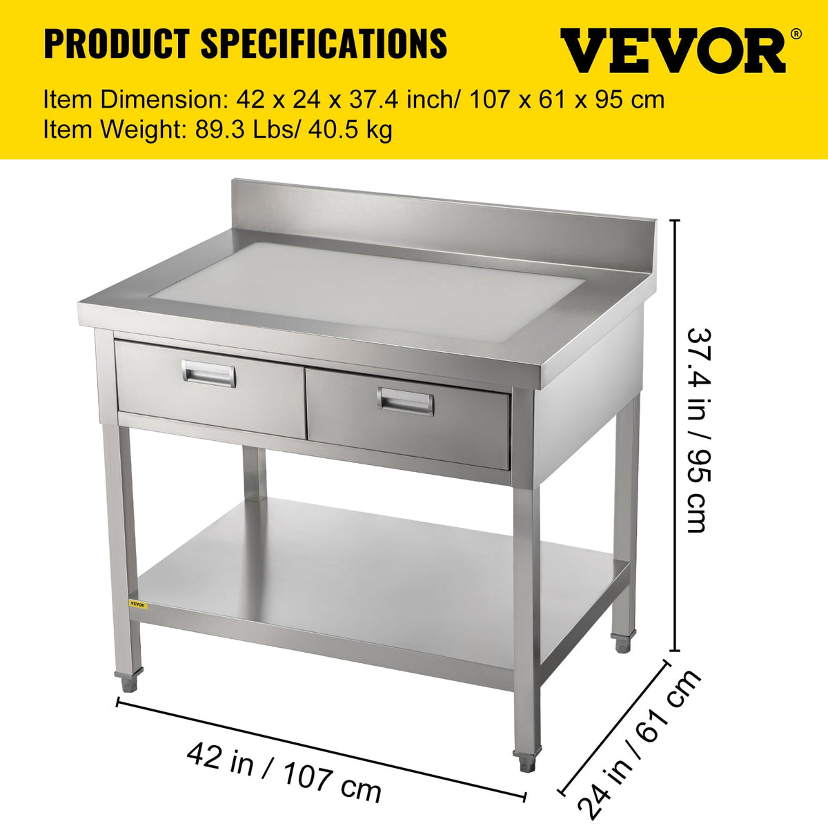 Commercial Work Table Workstation 24 x 42 Inches Commercial Food Prep Work Table with 2 Drawers - Product image 7
