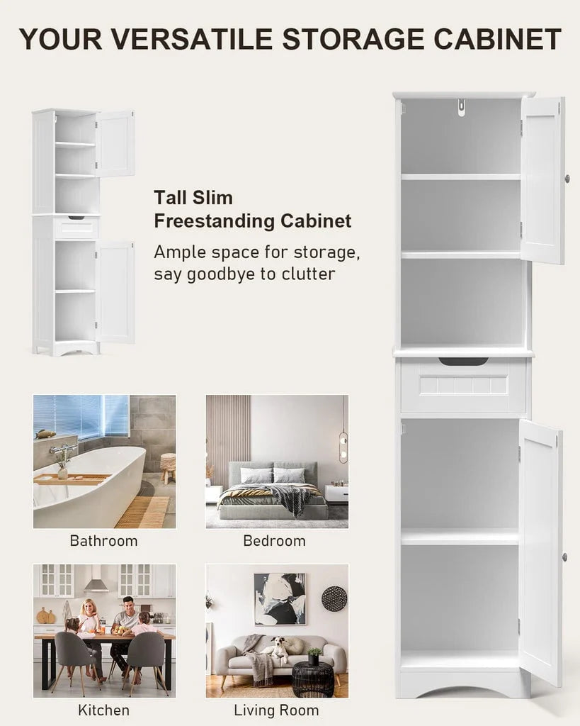 Aiho 67"h Bathroom Storage Cabinet with 2 Doors and 1 Drawer for Bathroom, Bedroom, Kitchen, and Living Room - White