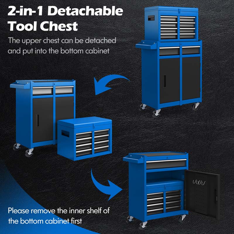 2-in-1 Rolling Tool Chest, 5-Drawer Tool Storage Cabinet with Wheels, Adjustable Shelf - Product image 22