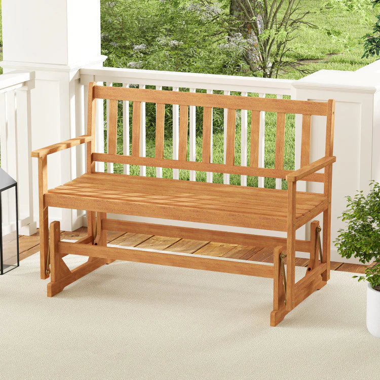 2-Person Patio Glider Bench, Solid Acacia Wood Porch Glider Chair with Slatted Backrest & Seat - Product image 3