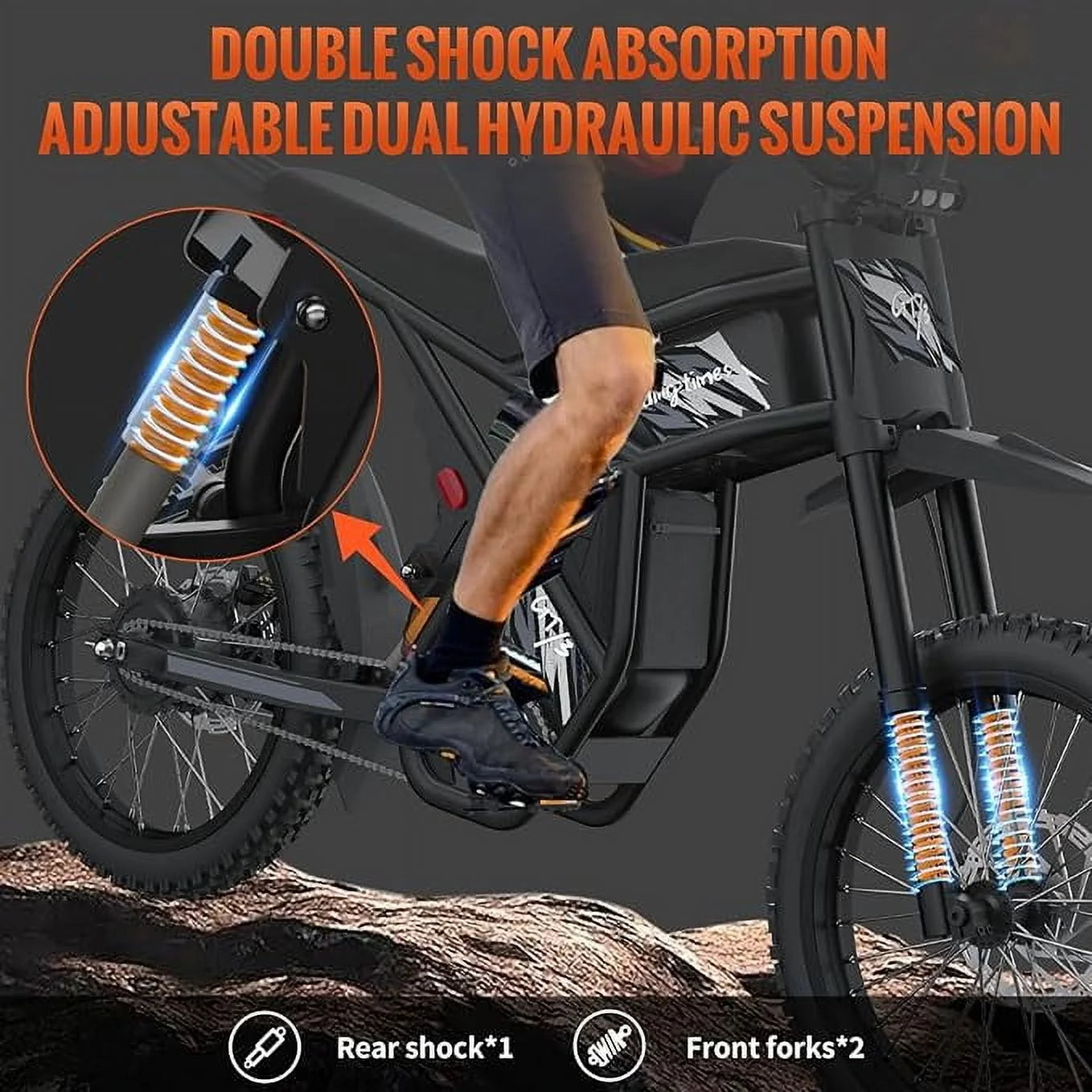 Ridingtimes GT73 Electric Motorbike 2400W 48V 18.2ah*2 Electric BIKE with 25" Tires Digital Screen Carbon - Product image 13