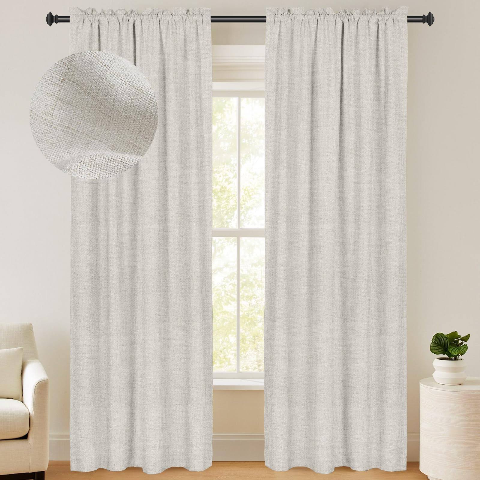 100% Blackout Shield Linen Blackout Curtains 96 Inches Long 2 Panels Set - Product image 1