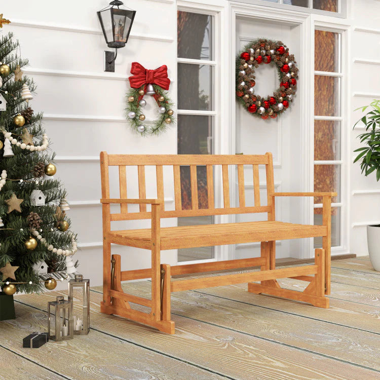 2-Person Patio Glider Bench, Solid Acacia Wood Porch Glider Chair with Slatted Backrest & Seat - Product image 5