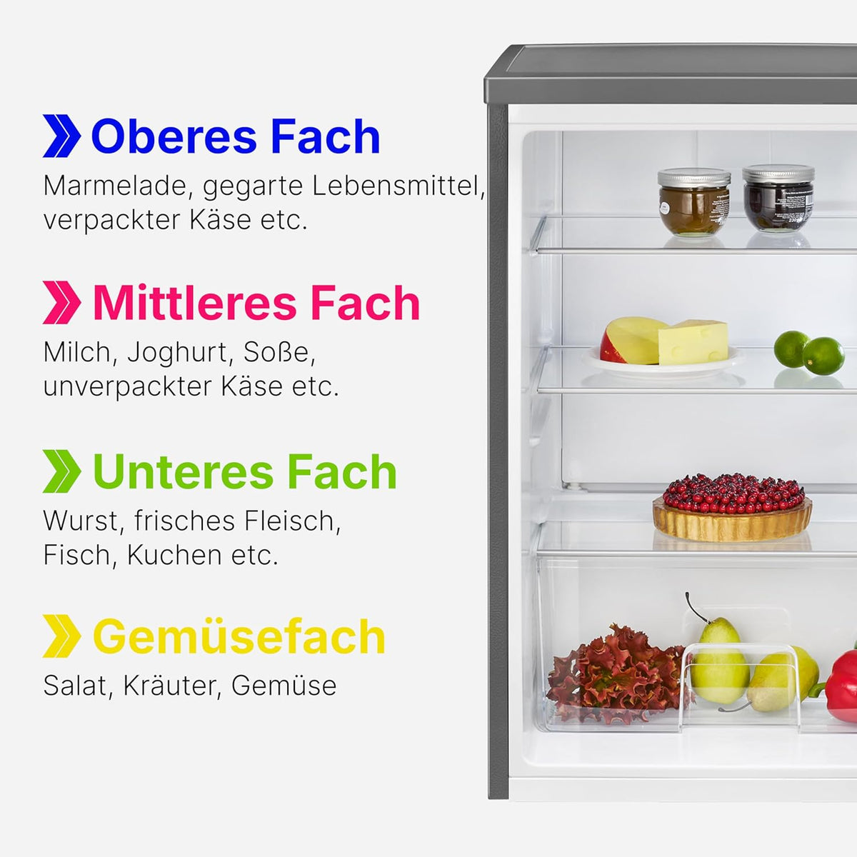 Bomann 133L stainless steel refrigerator VS2195-1-inox, Net capacity: 133 liters, LED interior lighting, Continuous temperature control, 3 glass shelves