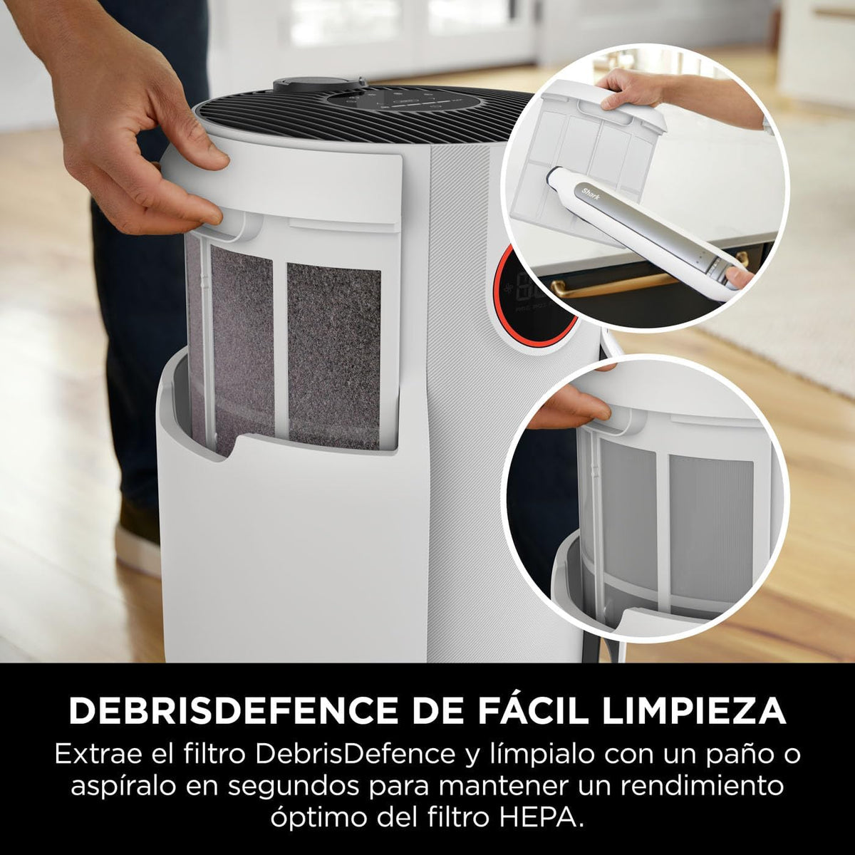 Shark NeverChange up to 5 years Air Purifier, 5-year HEPA Filter, 60m² Coverage, Captures 99.97% of Allergens, Automatic Mode, Quiet, LED Display, for Home and Bedroom, White HP150EU