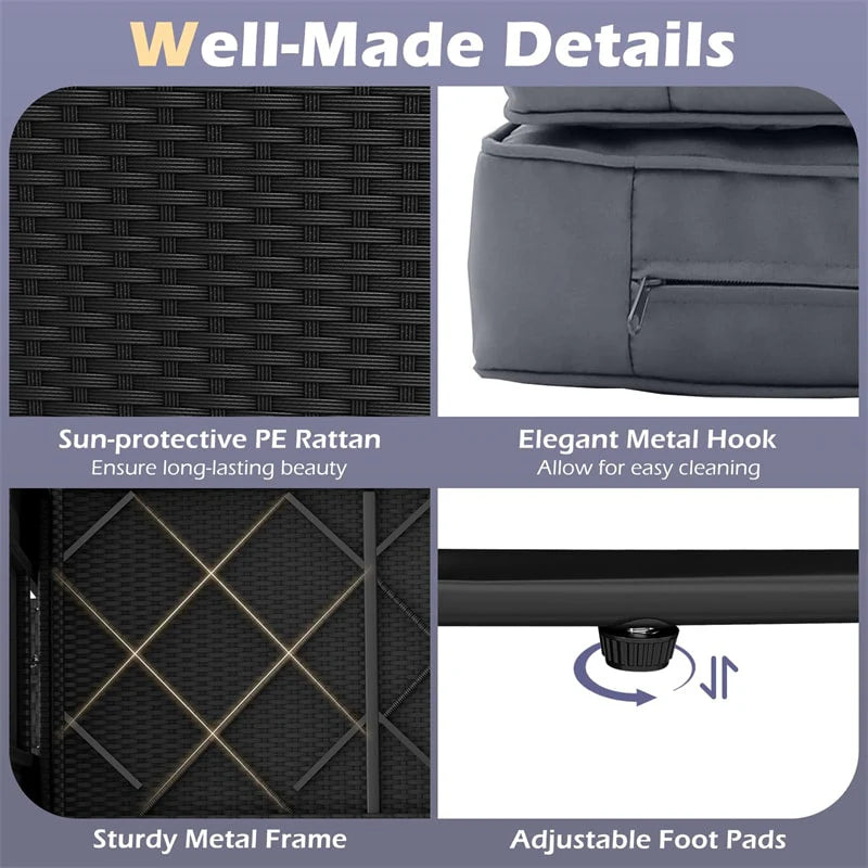 Patio Rattan Daybed Outdoor Wicker Loveseat Sofa with 4-Level Adjustable Backrest, Storage Ottoman - Product image 6