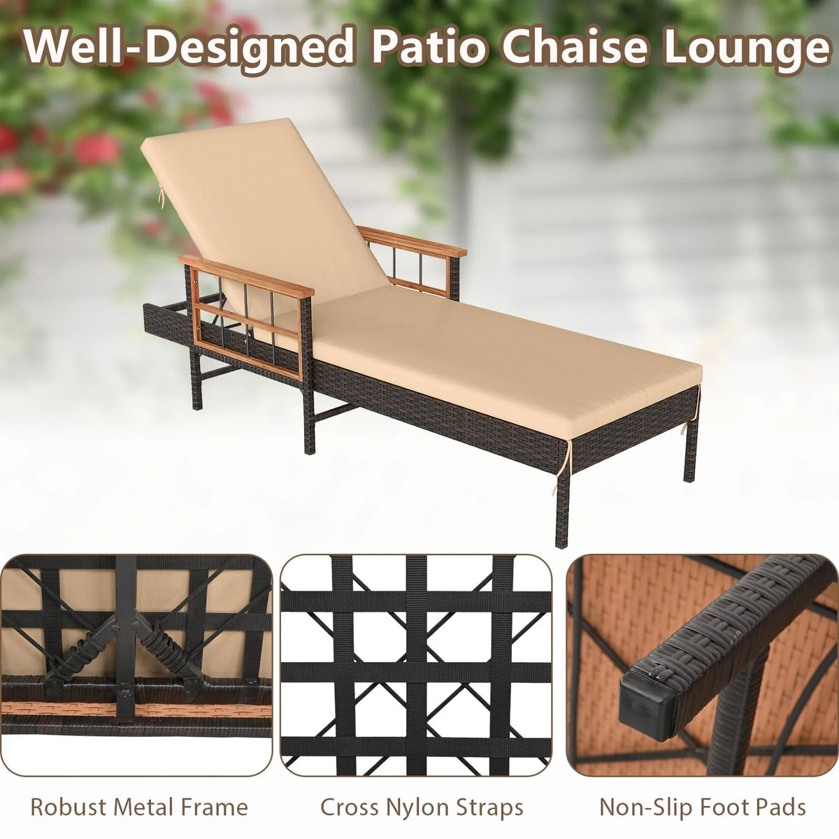Tangkula 3 Pieces Patio Chaise Lounge Set 2 Rattan Lounge Chairs Side Table - Product image 7