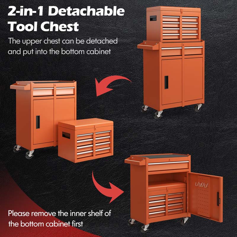 2-in-1 Rolling Tool Chest, 5-Drawer Tool Storage Cabinet with Wheels, Adjustable Shelf - Product image 2