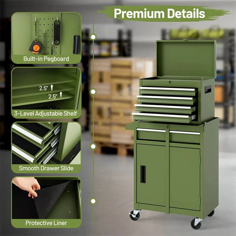 2-in-1 Rolling Tool Chest, 5-Drawer Tool Storage Cabinet with Wheels, Adjustable Shelf - Product image 71
