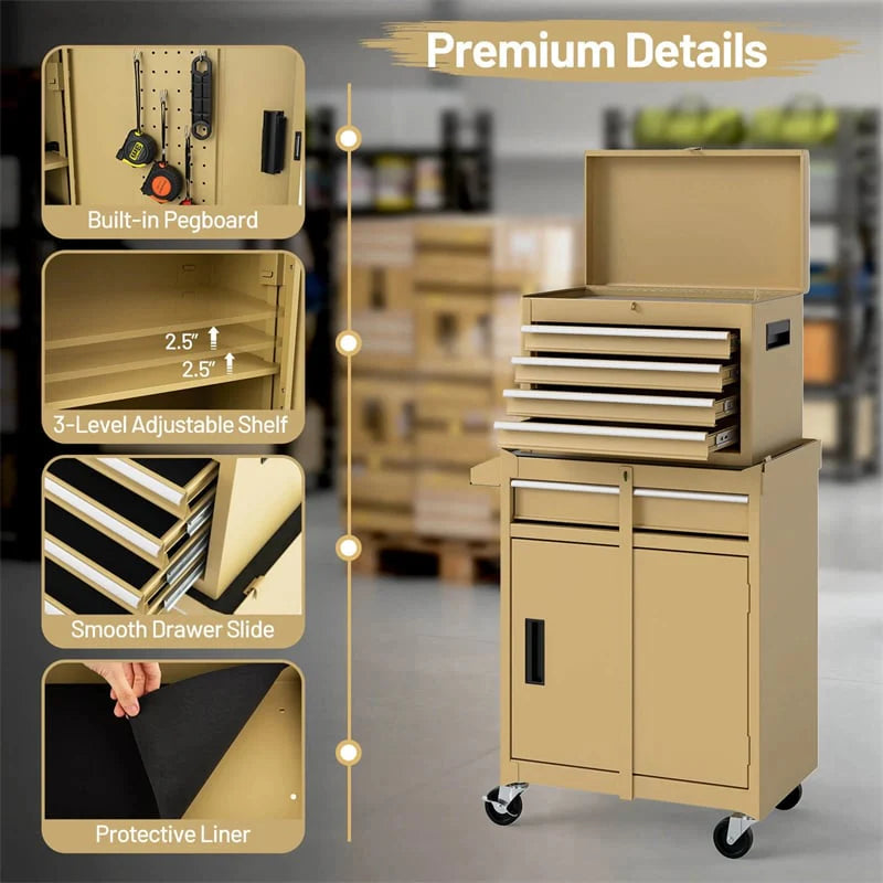 2-in-1 Rolling Tool Chest, 5-Drawer Tool Storage Cabinet with Wheels, Adjustable Shelf - Product image 82