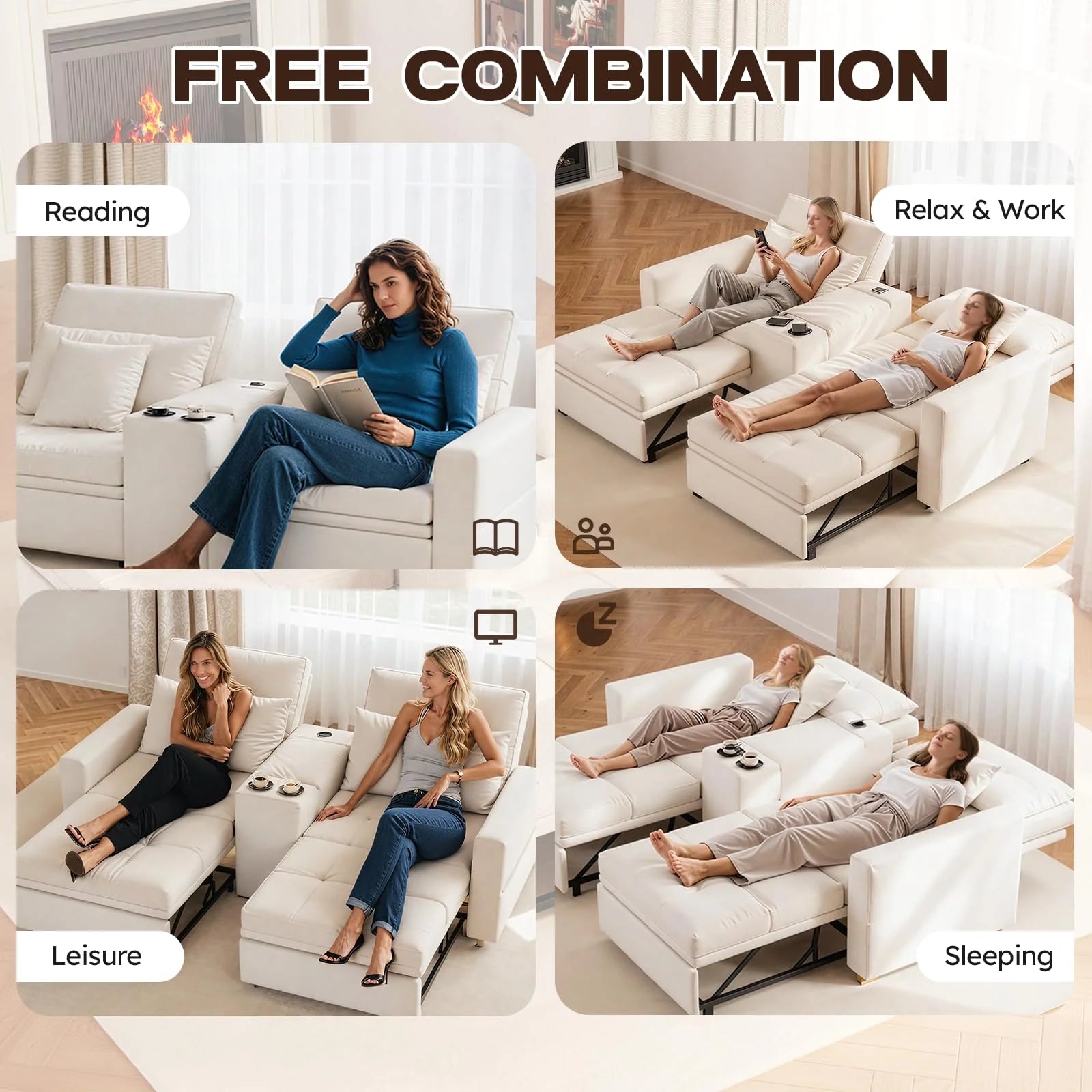 AECOJOY 75" Sleeper Chair, 3 in 1 Convertible Sleeper Sofa Bed, 2-Seater Pull Out Couch Bed - Product image 6