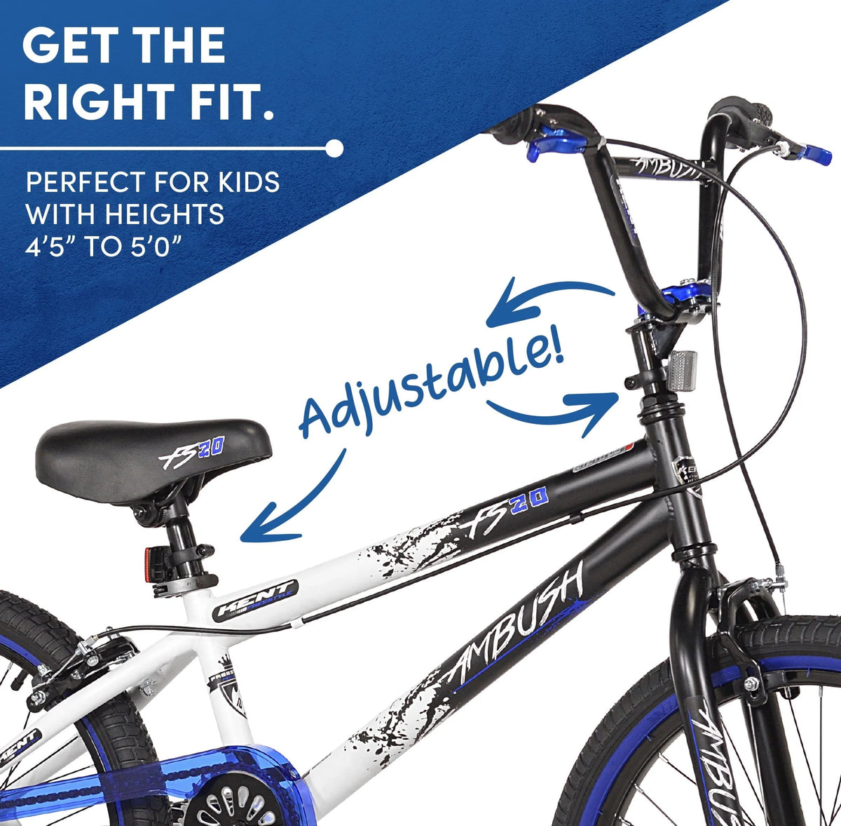 Kent Bicycles 20" Boy'S Ambush BMX Child Bike, Black/Blue - Product image 4