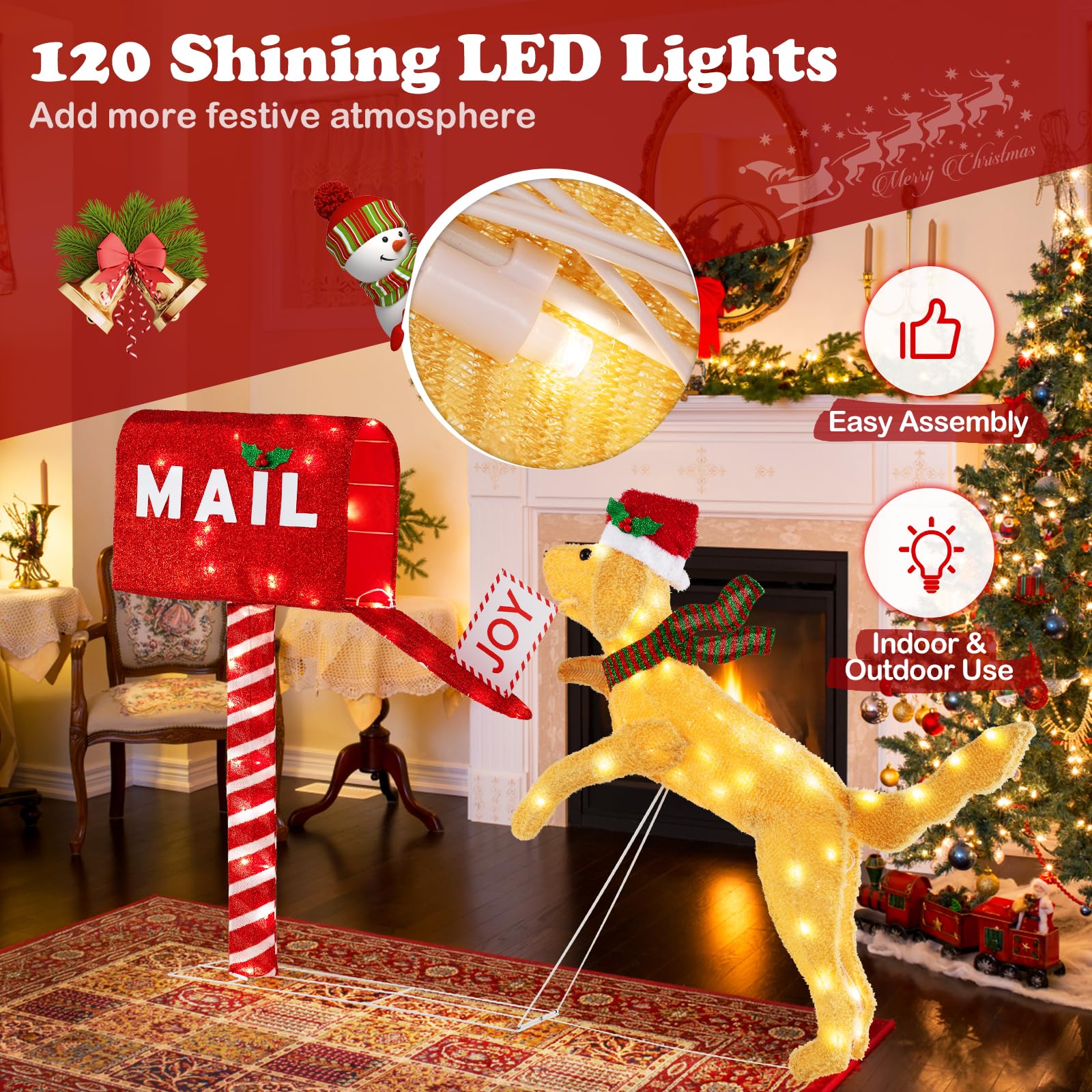 Tangkula 5.5 FT Christmas Lighted Mailbox & Dog, Xmas Decoration with 120 Warm White LED Lights - Product image 7