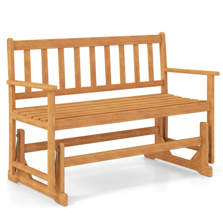 2-Person Patio Glider Bench, Solid Acacia Wood Porch Glider Chair with Slatted Backrest & Seat - Product image 2