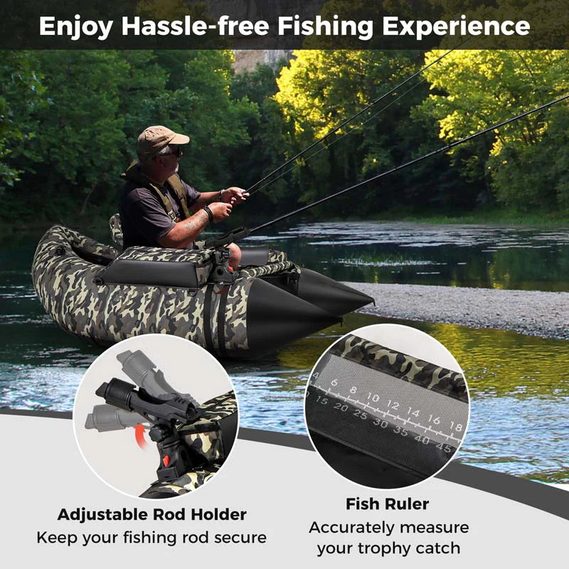 Inflatable Fishing Float Tube, 350 LBS Capacity Belly Boat with Paddle, Flippers, Rod Holder, Fish Ruler - Product image 5