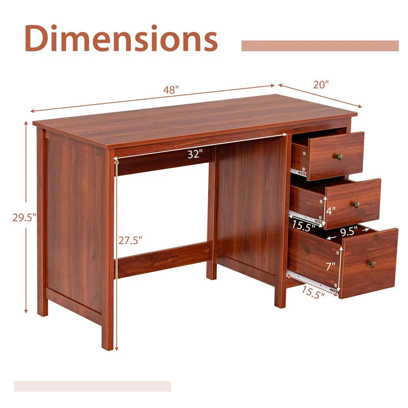 Computer Desk with 3 Storage Drawers, 48" Modern Home Office Desk with Spacious Desktop - Product image 25