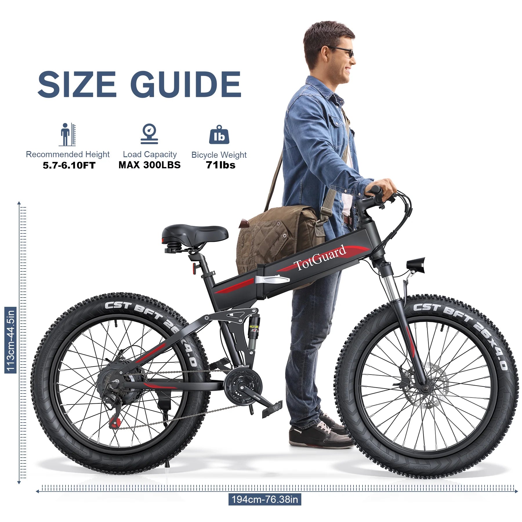Totguard 26"x4" Electric Bike, Fat Tire 500W Ebike, Foldable Electric Bicycles E Bikes for Adults Electric - Product image 53