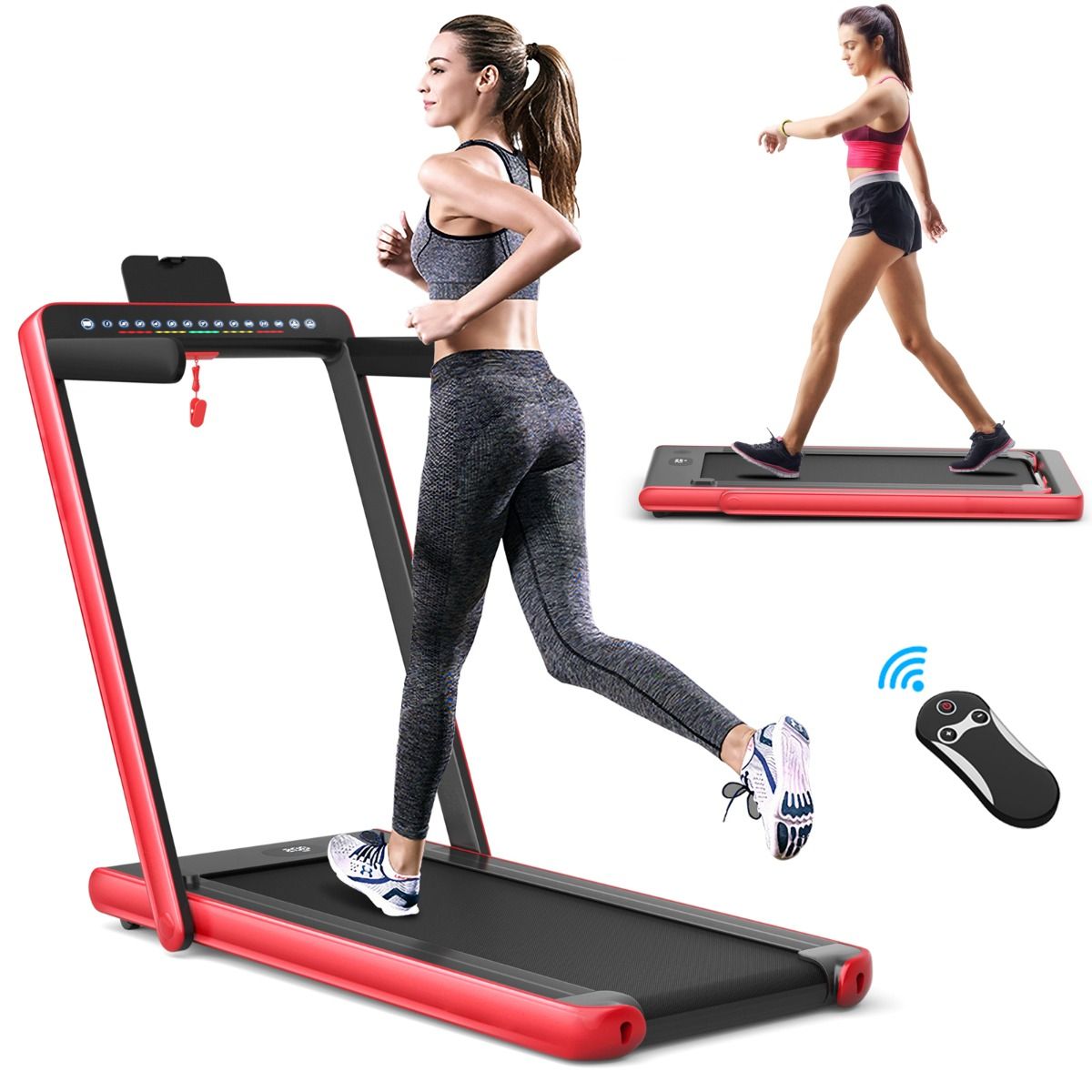 Foldable Treadmill 0.75HP Double LED Display APP and Remote Control Motorized Speed ​​12 km/h Surface 40x100cm Red -