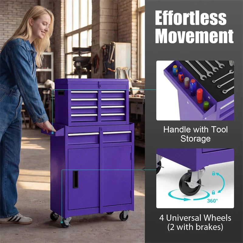 2-in-1 Rolling Tool Chest, 5-Drawer Tool Storage Cabinet with Wheels, Adjustable Shelf - Product image 90