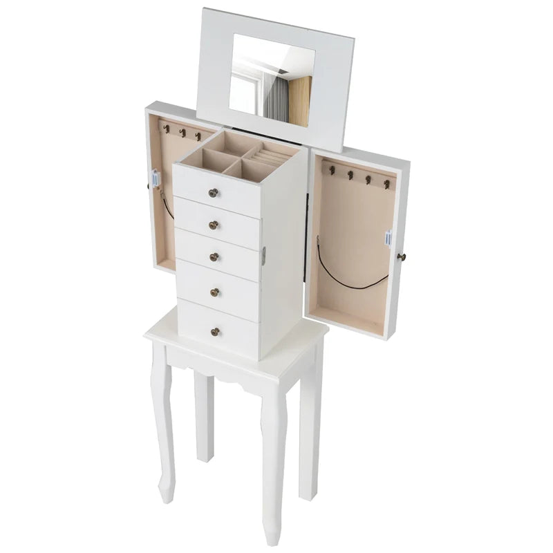 Standing Jewelry Armoire Cabinet with Flip Top Mirror, 4 Drawers, 8 Necklace Hooks & 2 Side Doors - Product image 33