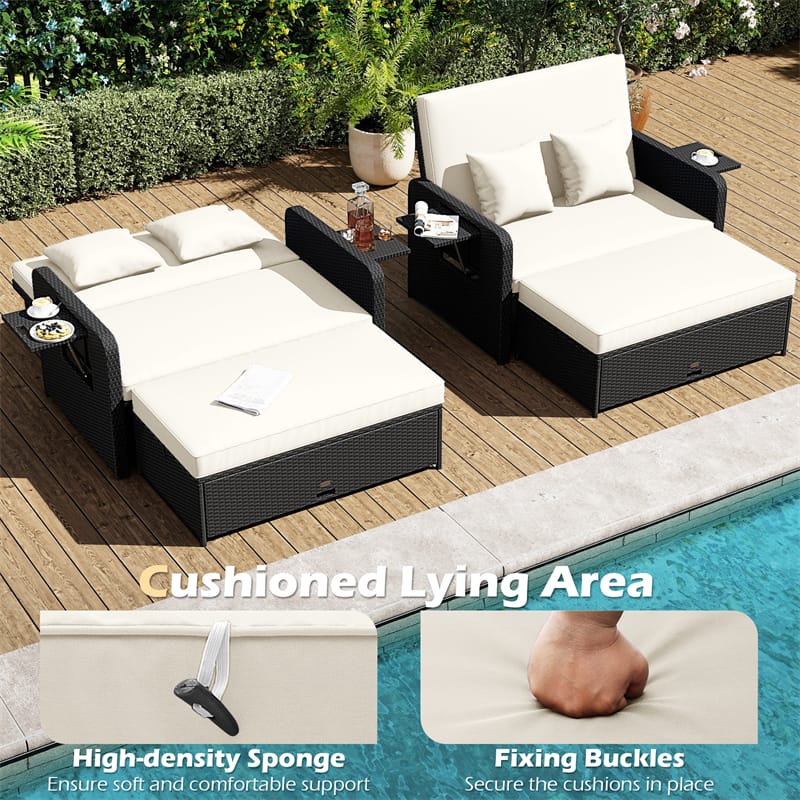 Patio Rattan Daybed Outdoor Wicker Loveseat Sofa with 4-Level Adjustable Backrest, Storage Ottoman - Product image 32
