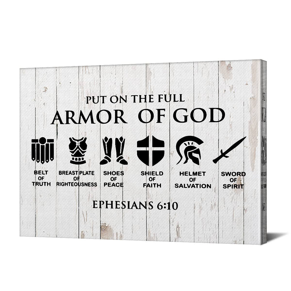 Christian Canvas Wall Art Framed Put On The Full Armor of God Bible Poster Print Canvas Painting Picture Sign Home Decoration 12x15