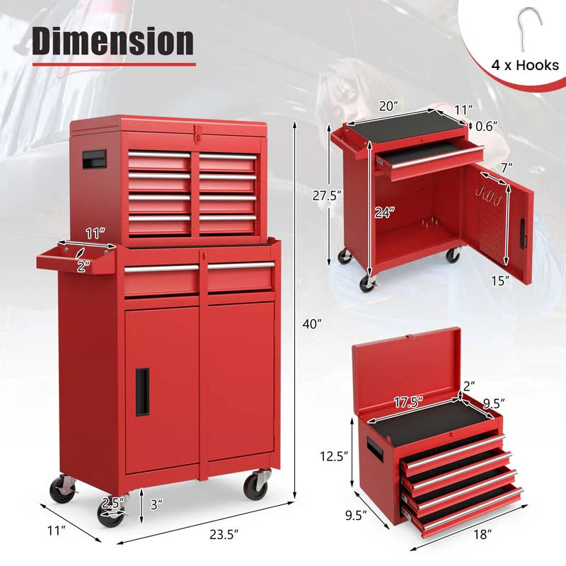 2-in-1 Rolling Tool Chest, 5-Drawer Tool Storage Cabinet with Wheels, Adjustable Shelf - Product image 41