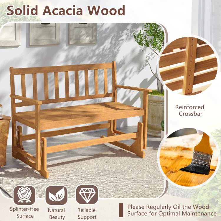2-Person Patio Glider Bench, Solid Acacia Wood Porch Glider Chair with Slatted Backrest & Seat - Product image 7