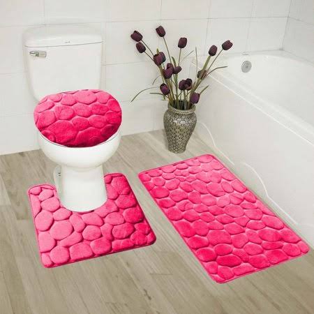 SAM2011 Rock Hot Pink 3-Piece Embossed Bathroom Rug Set Super Soft Memory Foam Bath Mat - Product image 1