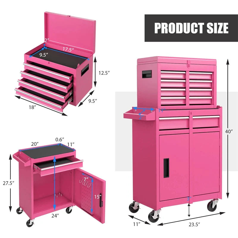 2-in-1 Rolling Tool Chest, 5-Drawer Tool Storage Cabinet with Wheels, Adjustable Shelf - Product image 104