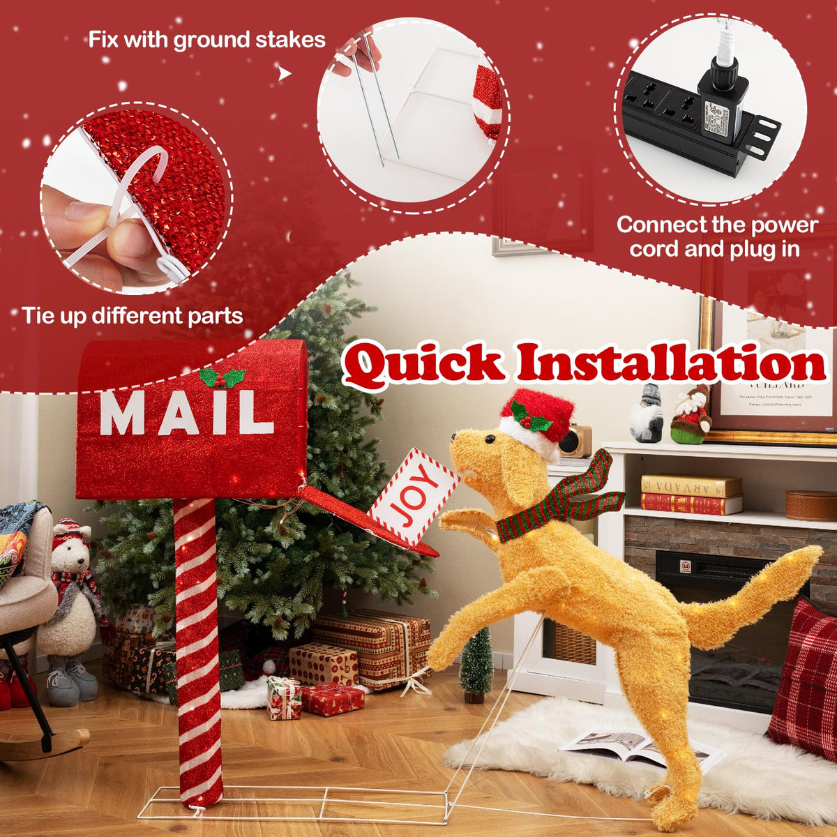 Tangkula 5.5 FT Christmas Lighted Mailbox & Dog, Xmas Decoration with 120 Warm White LED Lights - Product image 8