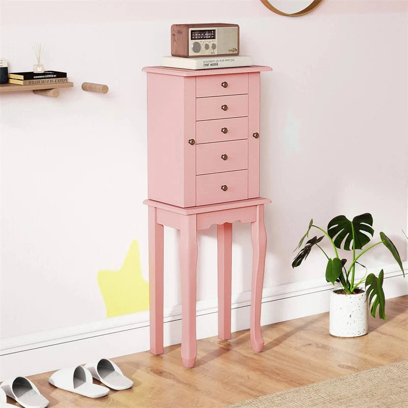Standing Jewelry Armoire Cabinet with Flip Top Mirror, 4 Drawers, 8 Necklace Hooks & 2 Side Doors - Product image 35