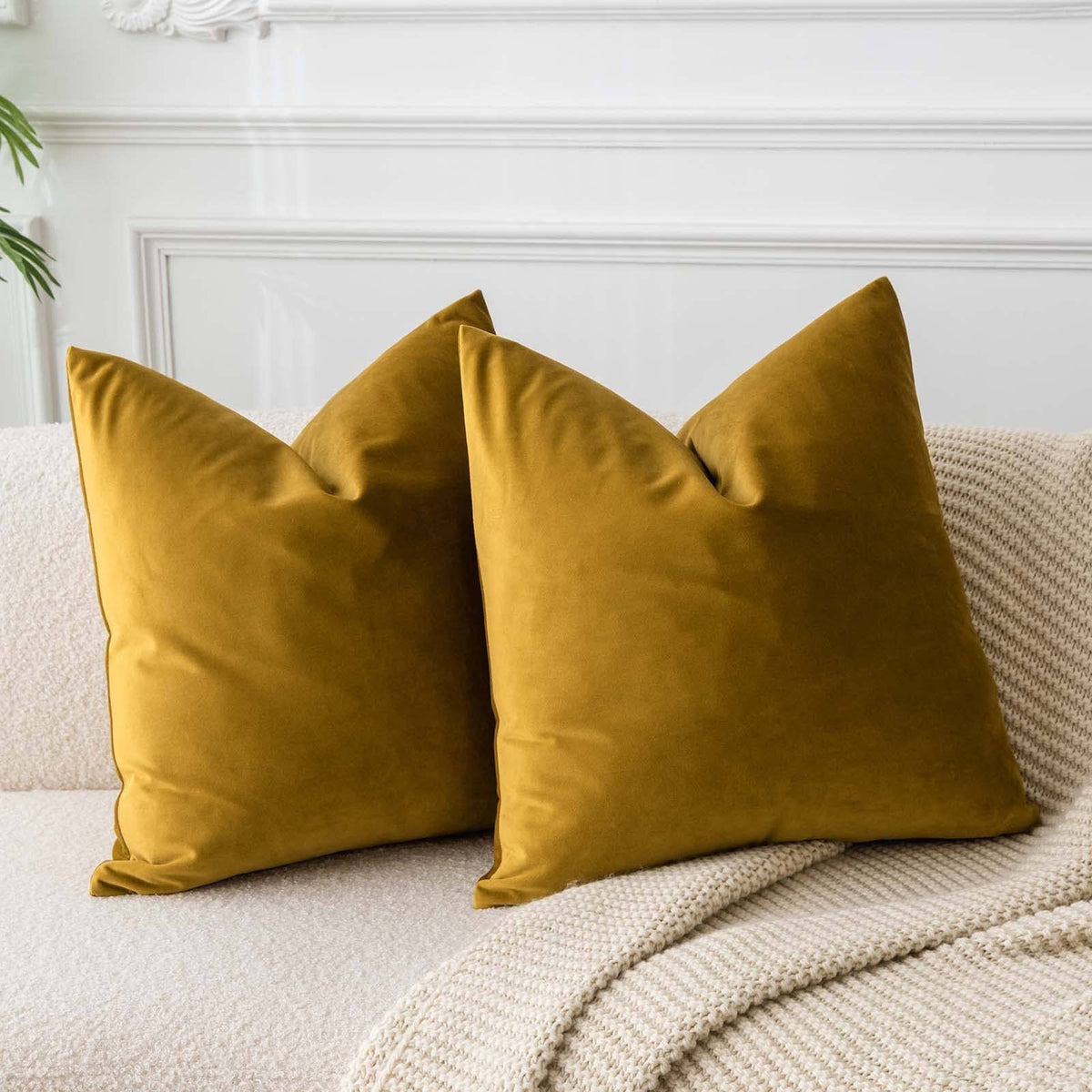 JUSPURBET Mustard Yellow Velvet Throw Pillow Covers 18x18 inch Set of 2 for Living Room Couch Sofa Bedroom - Product image 1