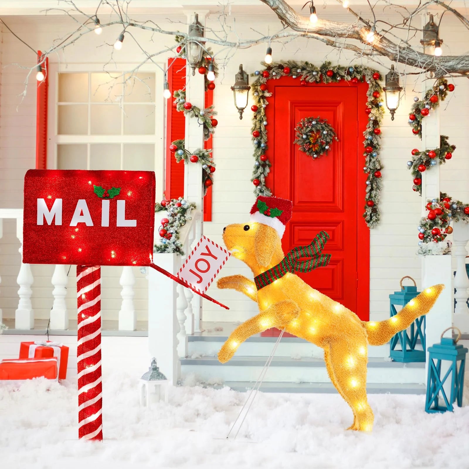 Tangkula 5.5 FT Christmas Lighted Mailbox & Dog, Xmas Decoration with 120 Warm White LED Lights - Product image 1