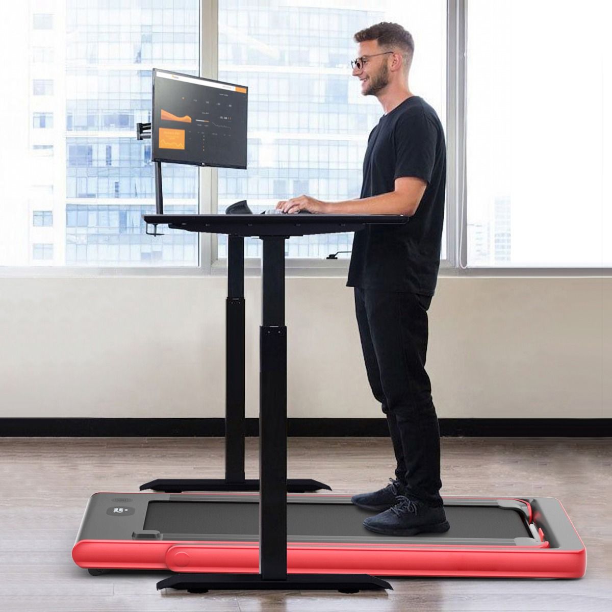Foldable Treadmill 0.75HP Double LED Display APP and Remote Control Motorized Speed ​​12 km/h Surface 40x100cm Red -