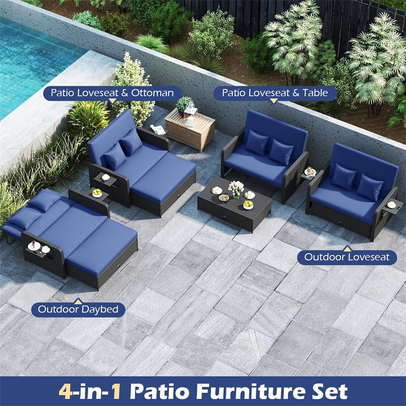 Patio Rattan Daybed Outdoor Wicker Loveseat Sofa with 4-Level Adjustable Backrest, Storage Ottoman - Product image 19