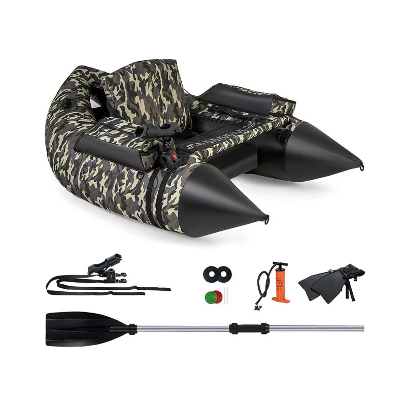 Inflatable Fishing Float Tube, 350 LBS Capacity Belly Boat with Paddle, Flippers, Rod Holder, Fish Ruler - Product image 1