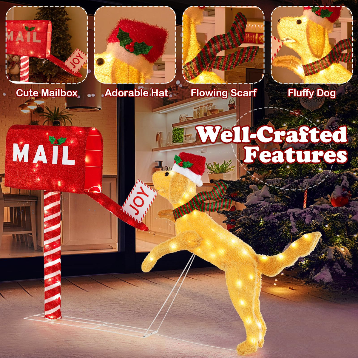 Tangkula 5.5 FT Christmas Lighted Mailbox & Dog, Xmas Decoration with 120 Warm White LED Lights - Product image 9