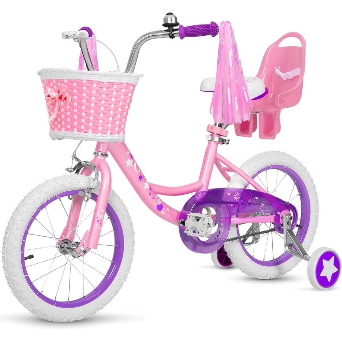Hykolity 14" Girls Bikes with Basket, Doll Seat, Removable Training Wheel, Adjustable Sanddle - Product image 1