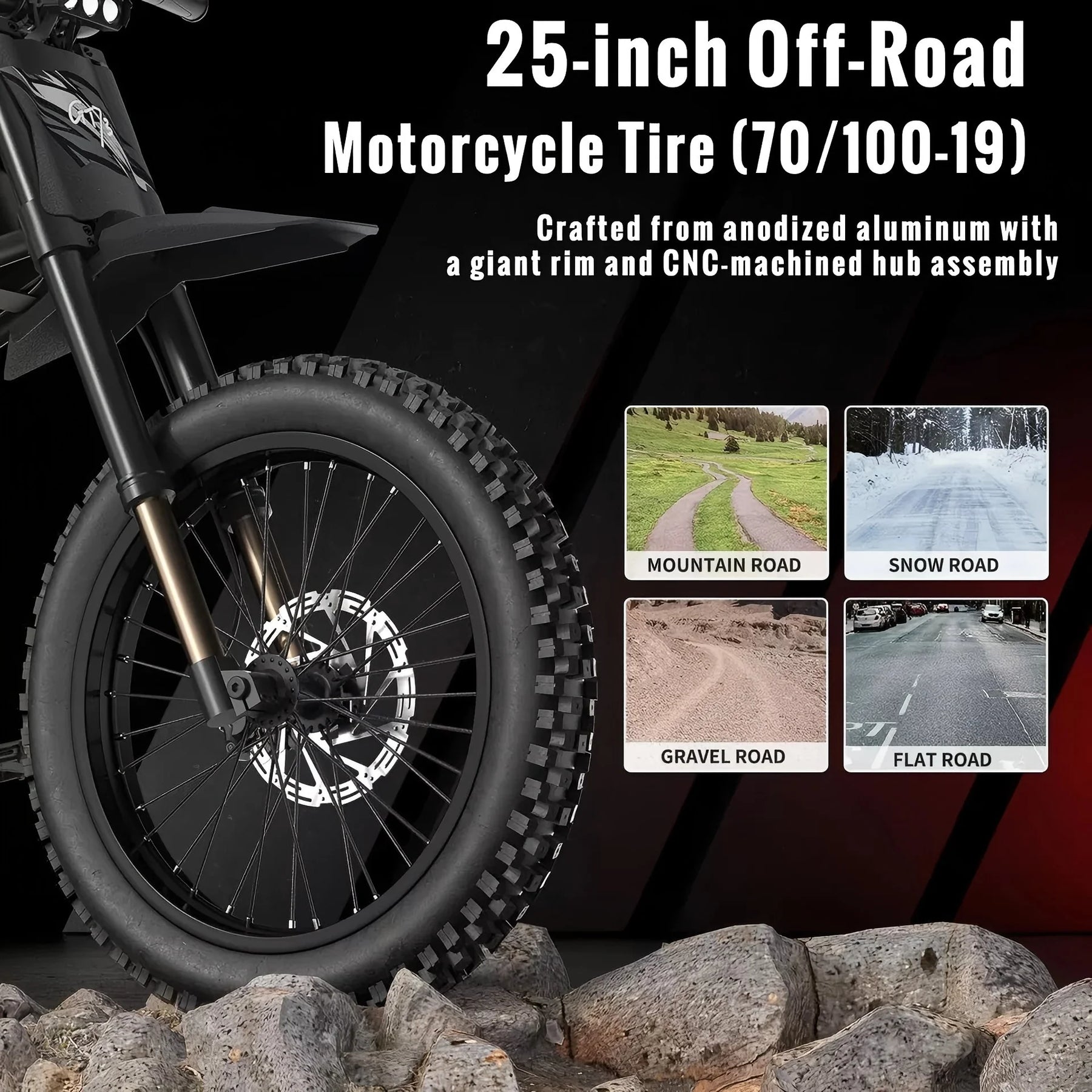 Ridingtimes GT73 Electric Motorbike 2400W 48V 18.2ah*2 Electric BIKE with 25" Tires Digital Screen Carbon - Product image 14