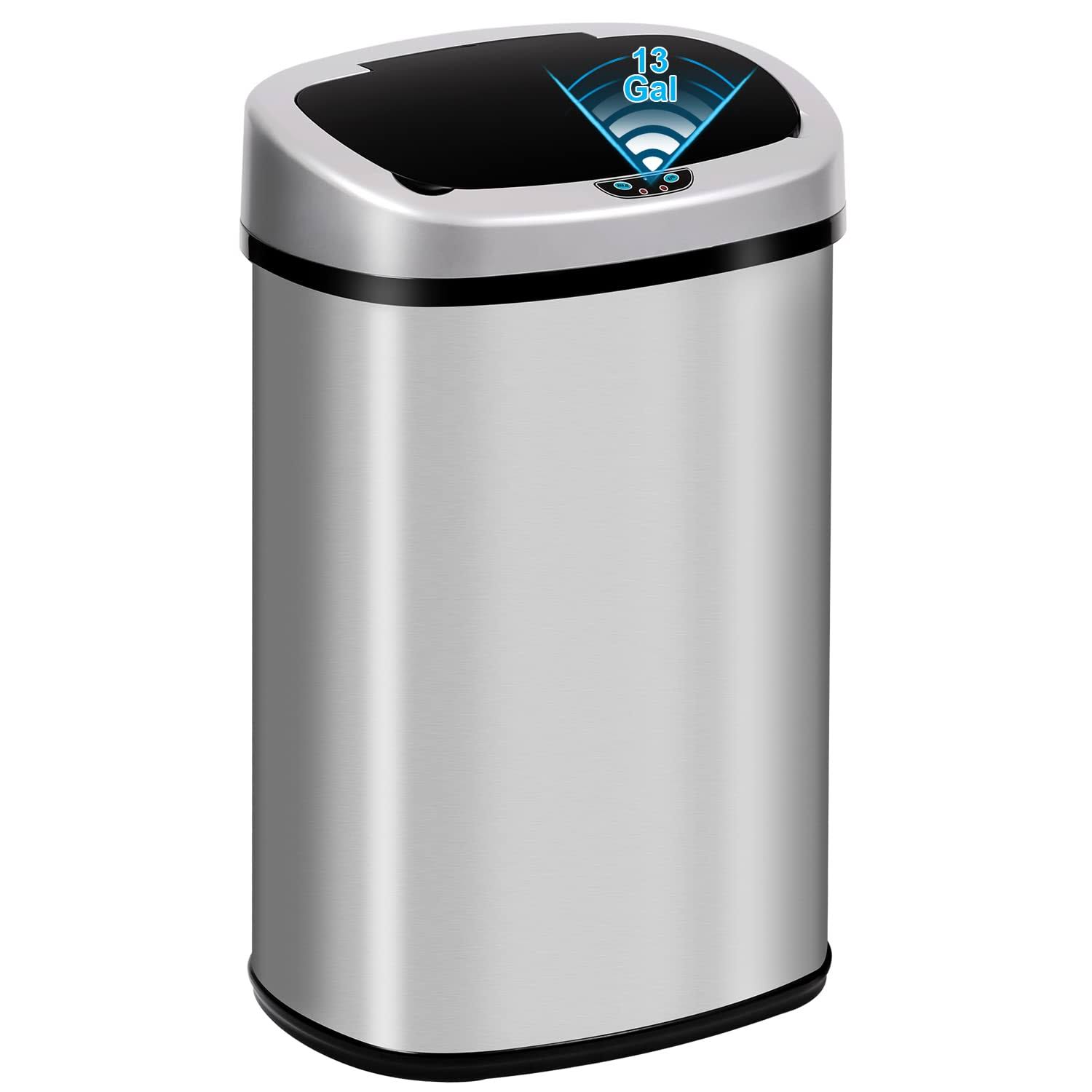13 Gallon Touch Free Automatic Stainless Steel Trash Can Garbage Can Metal Trash Bin with Lid for Kitchen - Product image 1