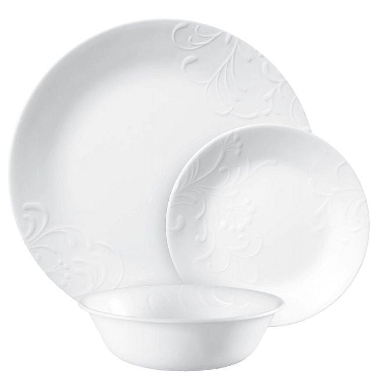 Corelle Madeline Embossed 12 Piece White Dinnerware Set - Product image 1
