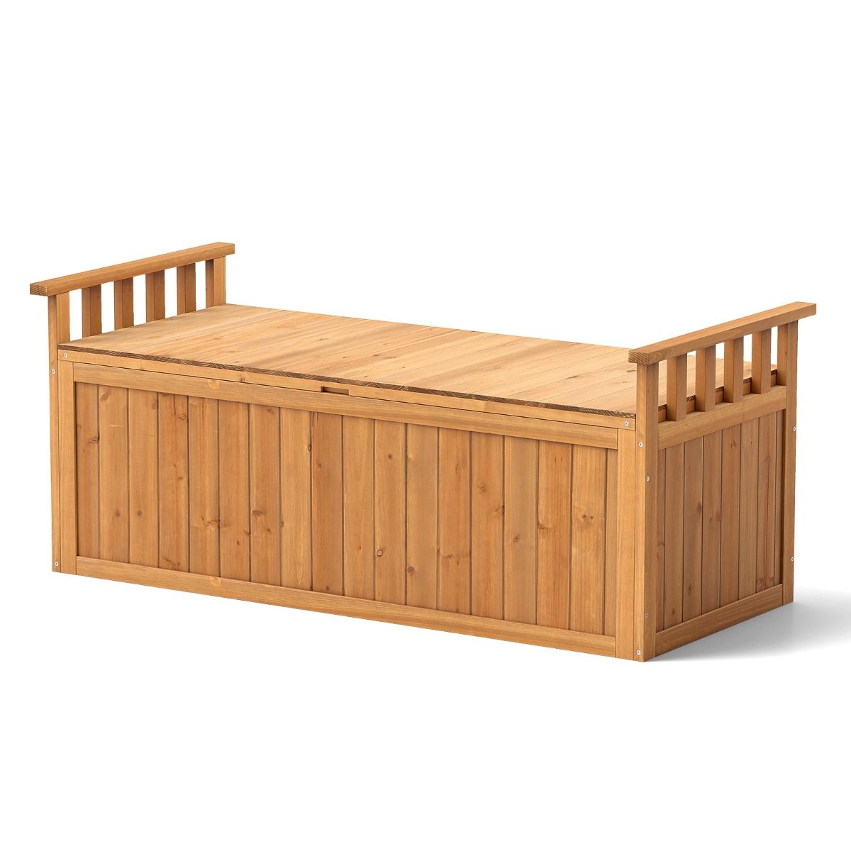 Wooden Storage Bench 209 L 2-Seater Outdoor Bench with Armrests Wooden Storage Box Load 100KG Natural -