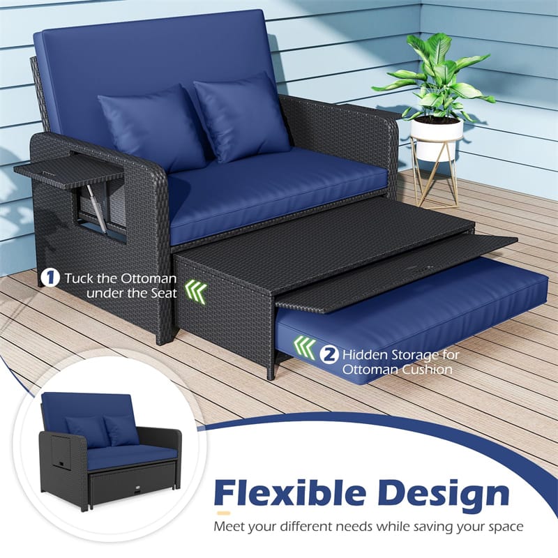 Patio Rattan Daybed Outdoor Wicker Loveseat Sofa with 4-Level Adjustable Backrest, Storage Ottoman - Product image 21