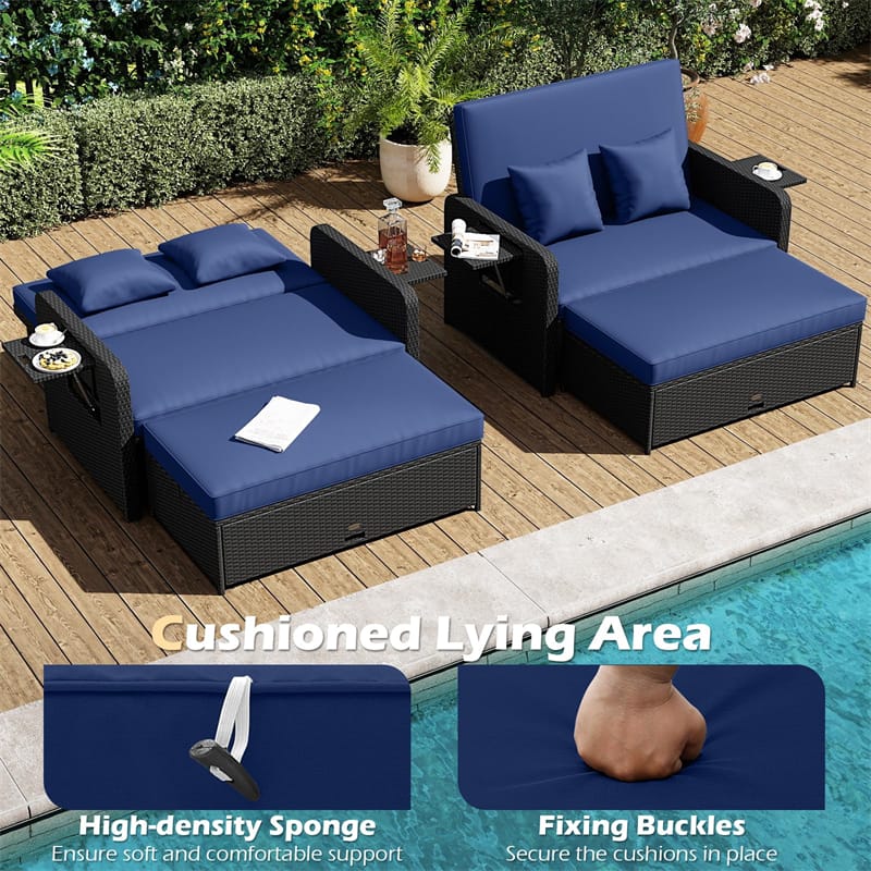 Patio Rattan Daybed Outdoor Wicker Loveseat Sofa with 4-Level Adjustable Backrest, Storage Ottoman - Product image 22