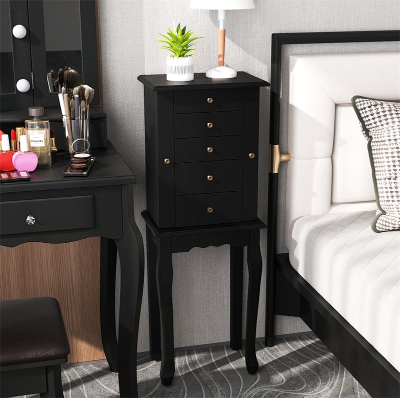 Standing Jewelry Armoire Cabinet with Flip Top Mirror, 4 Drawers, 8 Necklace Hooks & 2 Side Doors - Product image 15