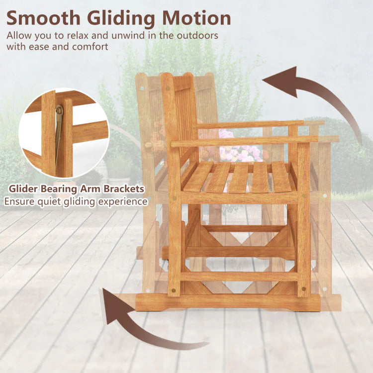 2-Person Patio Glider Bench, Solid Acacia Wood Porch Glider Chair with Slatted Backrest & Seat - Product image 6