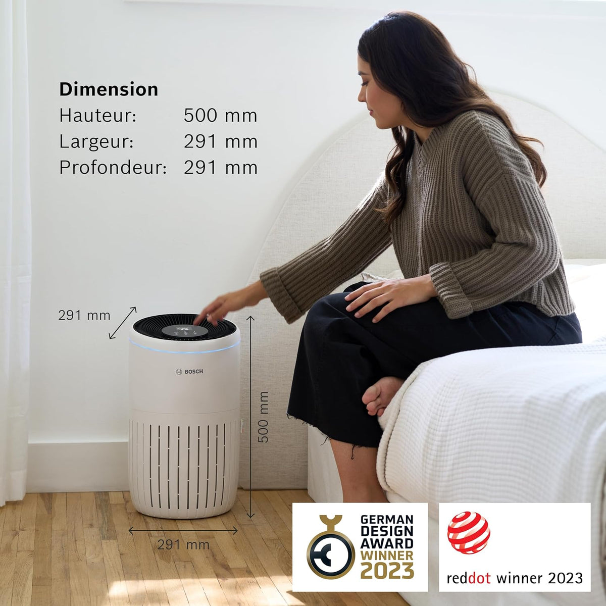 Bosch Air 4000 - Air purifier - For rooms up to 62.5 m² - Effectively filters more than 99% of pollutants - An intelligent sensor, auto and silence modes (< 25 dB(A)) - CADR: 300 m³/h
